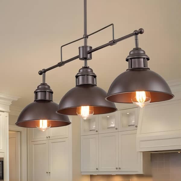 slide 2 of 38, 3-Light Industrial Farmhouse Dome Pendant Metal Linear Kitchen Island Pendant Light Oil Rubbed Bronze Finish