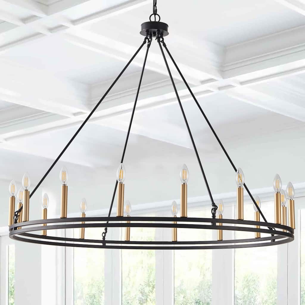 16-Lights Farmhouse Rustic Wagon Wheel Chandelier - 45.3"D×4.7"W×81.1"H(Adjustable)