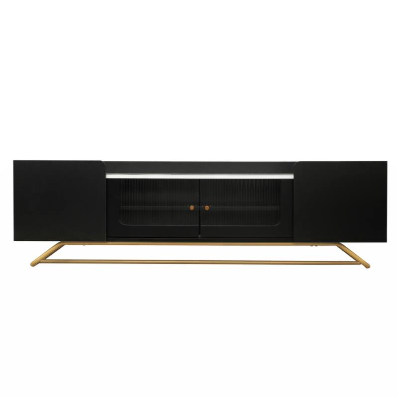 Sleek Design TV Stand with Fluted Glass, Contemporary Entertainment Center for TVs Up to 70"