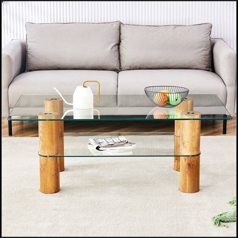 Double-layer Transparent Tempered Glass Coffee Table