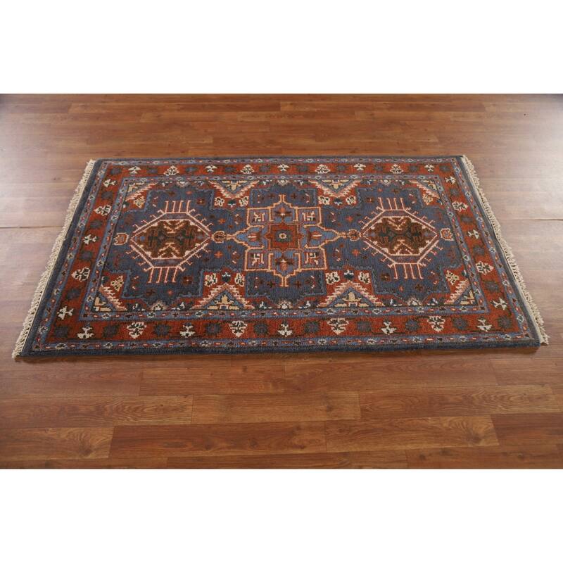 Geometric Kazak Oriental Area Rug Hand-knotted Wool Carpet - 3'0"x 5'0"