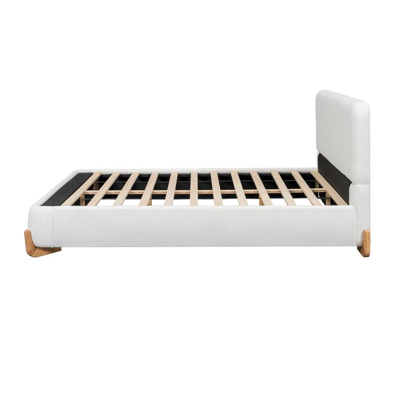 Elegant Boucle Upholstered Bed, A Luxurious and Comfortable Bedroom Centerpiece, Queen Size, White