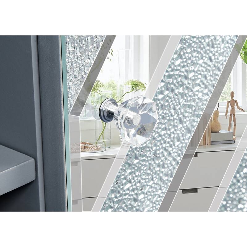 Roomfitters 47" Mirrored TV Stand for 50" TVs, Silver Media Console with Diamond Glass Doors & Open Storage Space