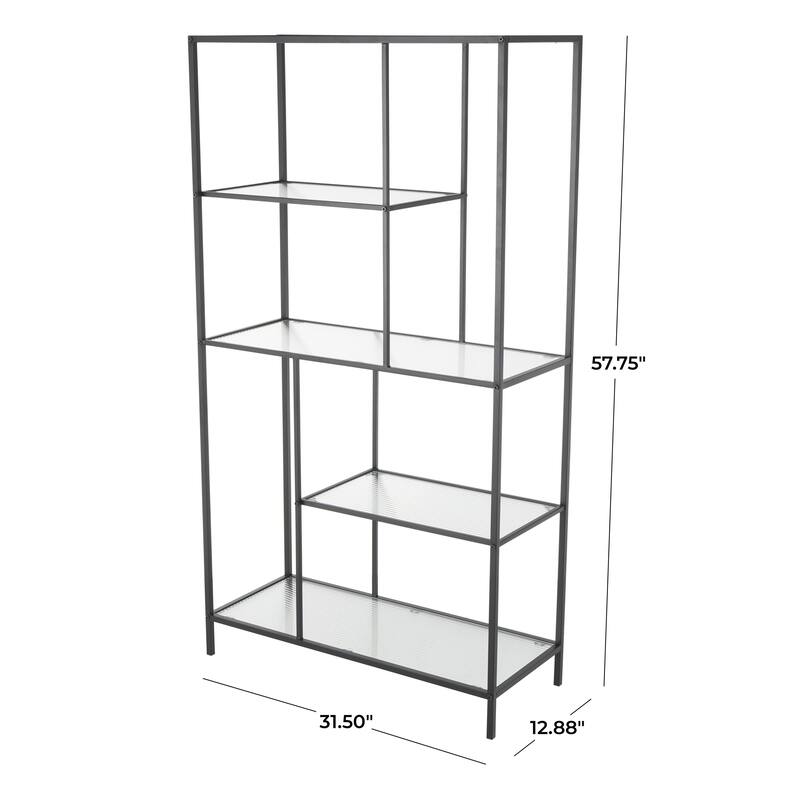 Metal Geometric 4 Shelf Shelving Unit with Clear Glass Shelves - Black - Roche River Decor