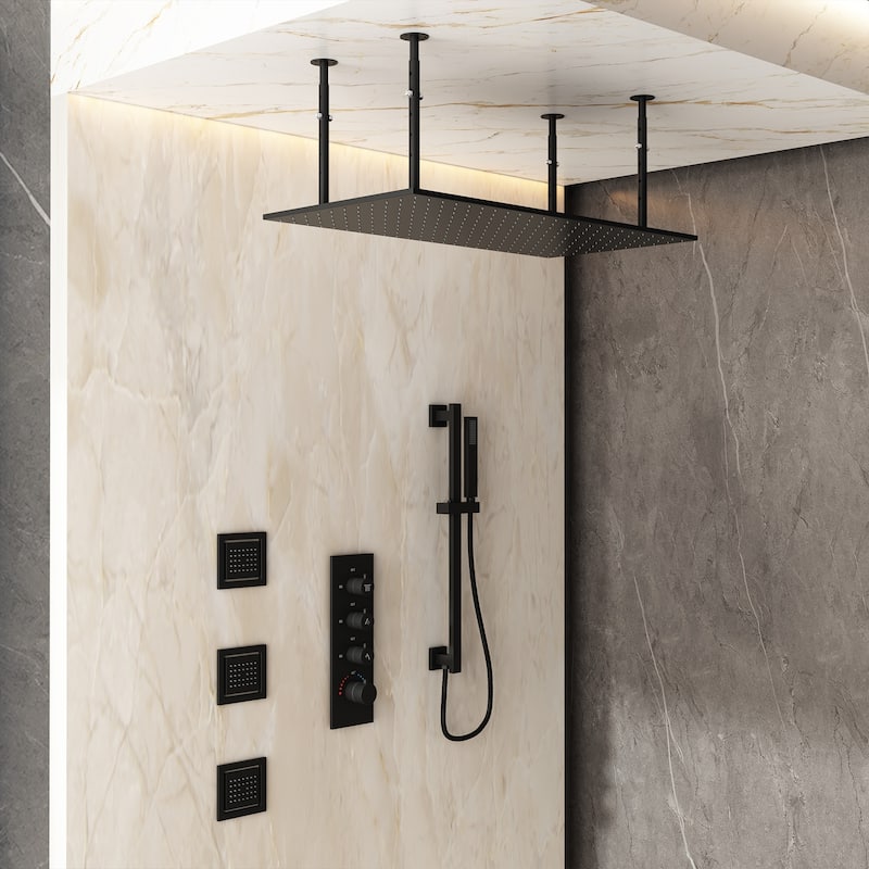 3-Spray 32 in. x 16 in. Ceiling Mount Fixed and Handheld Dual Shower Head 2.5 GPM with Adjustable Slide Bar and 3-Body Jets
