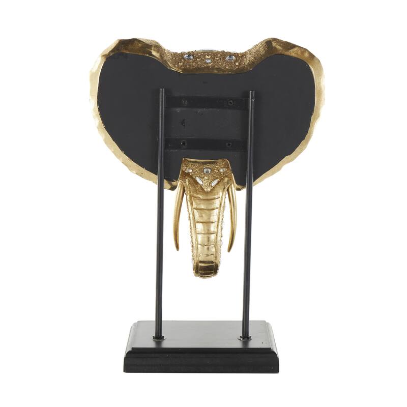 Resin Elephant Beaded Decorative Sculpture with Rhinestone Accents and Black Metal Stand - Gold - Roche River Decor