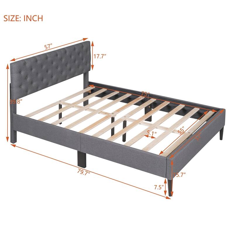 Merax Upholstered Linen Platform Bed, 3 colors