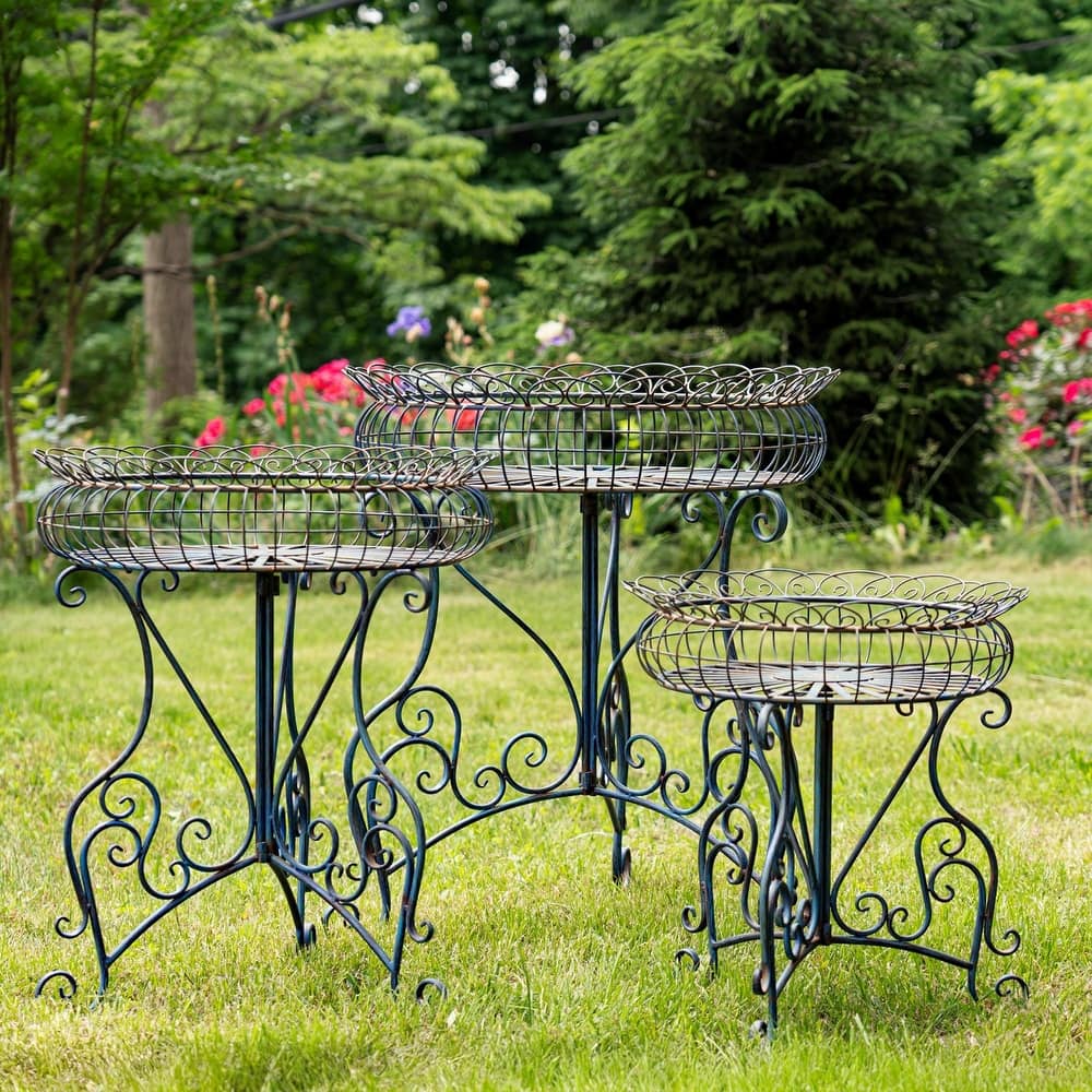 Set of 3 Round Plant Stands with Baskets "Copenhagen 1843"