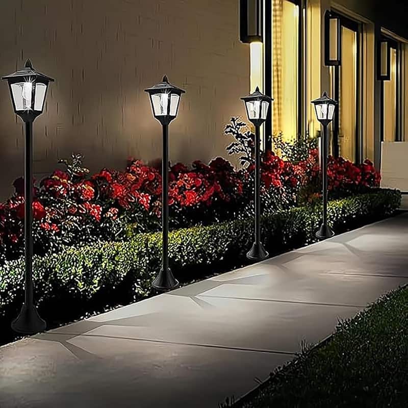 4 Pack 40" Solar Lamp Post Lights - IP65 Waterproof LED w/Dusk to Dawn Sensor for Yard & Driveway - Black