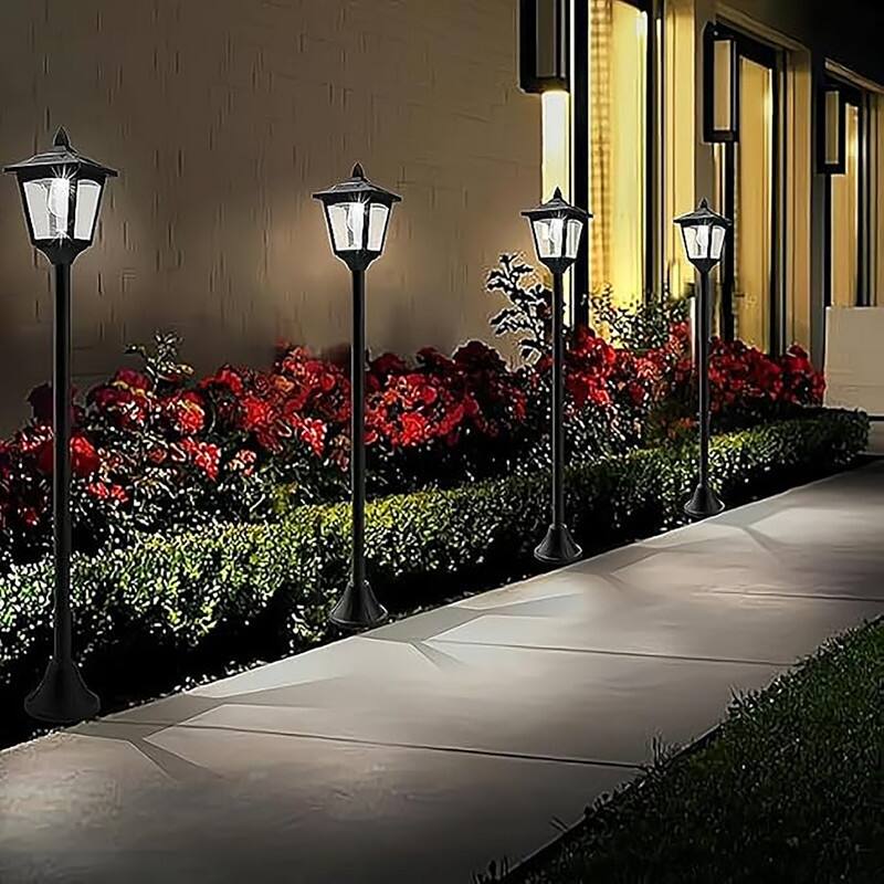 40" Solar Lamp Post Lights - IP65 Waterproof LED w/Dusk to Dawn Sensor for Yard & Driveway - Black