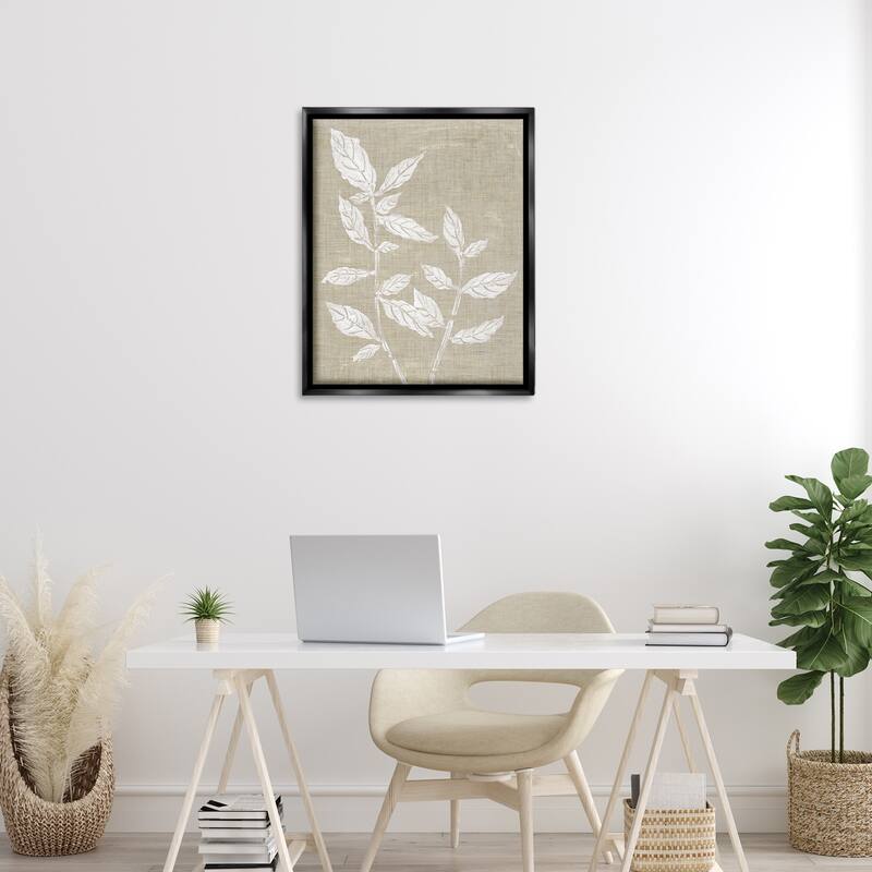 Stupell Leaves on Distressed Textile Framed Floater Canvas Wall Art Design By Melissa Wang