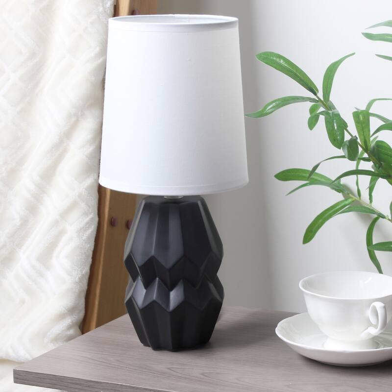 Geometric Ceramic Table Lamp with White Drum Shade - 19.5" - Black
