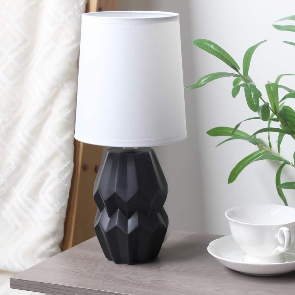 Geometric Ceramic Table Lamp with White Drum Shade - 19.5" - Black