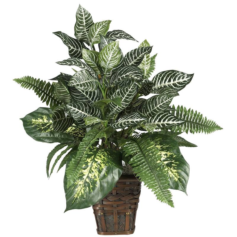 Zebra Plant with Basket, 26" Artificial Greens Decor, Office Home Accent, Silk Foliage Arrangement, Modern Plant - 2.17ft.