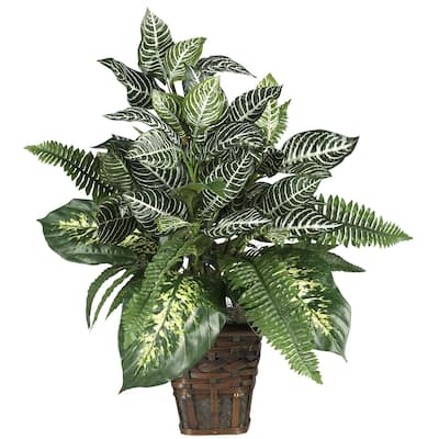 Zebra Plant with Basket, 26" Artificial Greens Decor, Office Home Accent, Silk Foliage Arrangement, Modern Plant - 2.17ft.