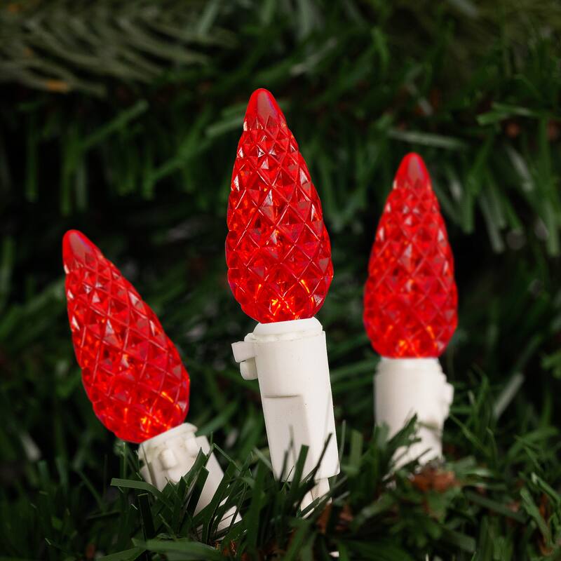 LED C6 Faceted Christmas Lights - Red - 22.5' White Wire - 70ct