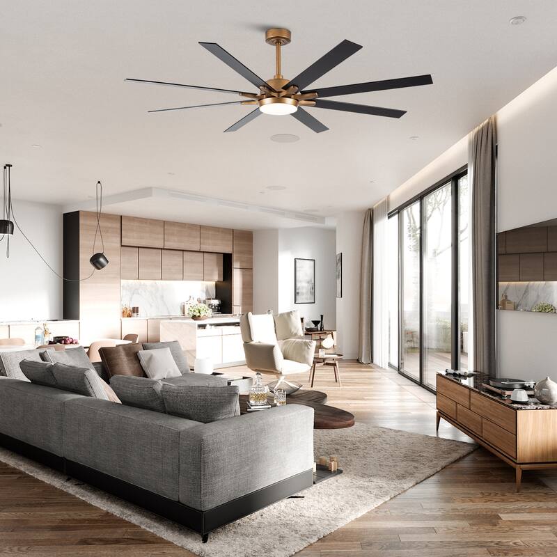 65" Farmhouse Gold Plywood Indoor Large Ceiling Fan with Light and Remote