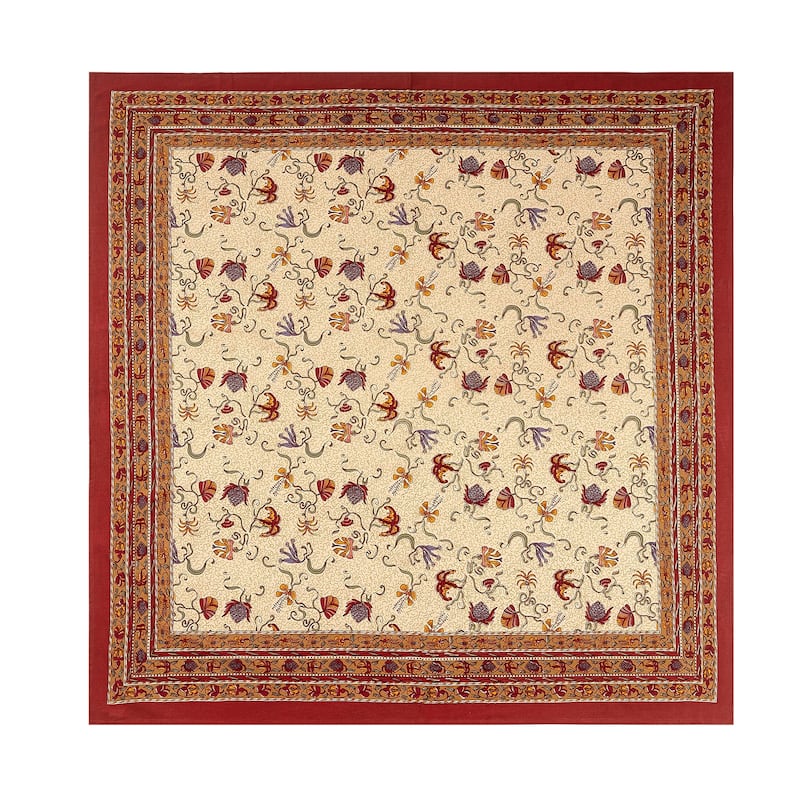 Couleur Nature Fleurs des Indes Tablecloth - 90" x 90" - Red/White