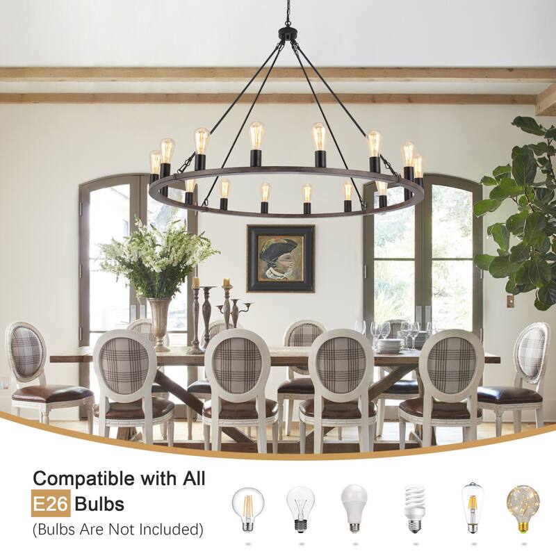 16-Light Vintage Circle Candlestick Wagon Wheel Chandelier Linear Chandelier Lighting for Kitchen Island