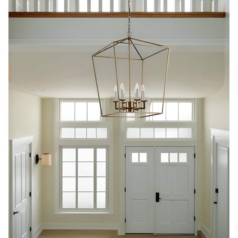 Grand 6-Light Open Frame Cage Lantern Chandelier - Gold