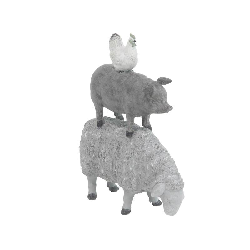 Gray Polystone Stacked Farm Animals Decorative Sculpture