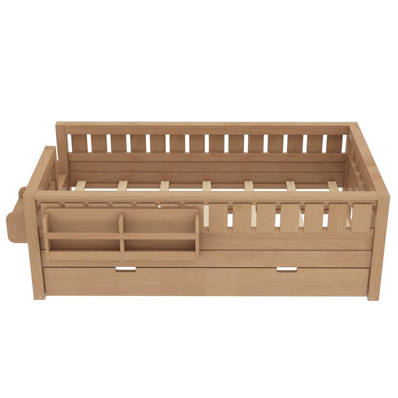 Twin with Built-in Bookshelves and Small Staircase, High-Quality Safety Rails, and Trundle