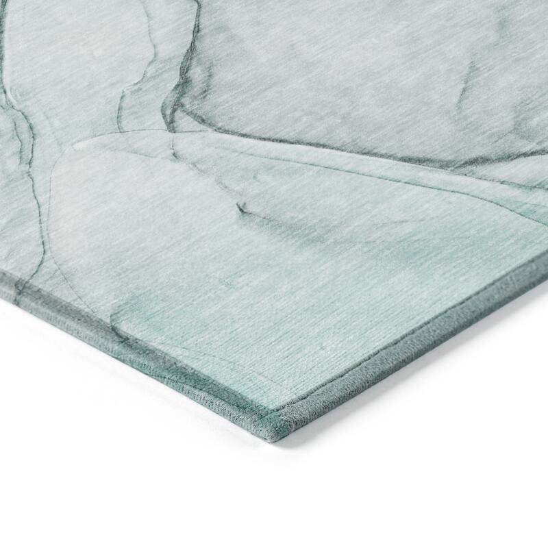 HomeRoots 3' X 5' Teal Abstract Washable Non Skid Indoor Outdoor Area Rug - 3' x 5'