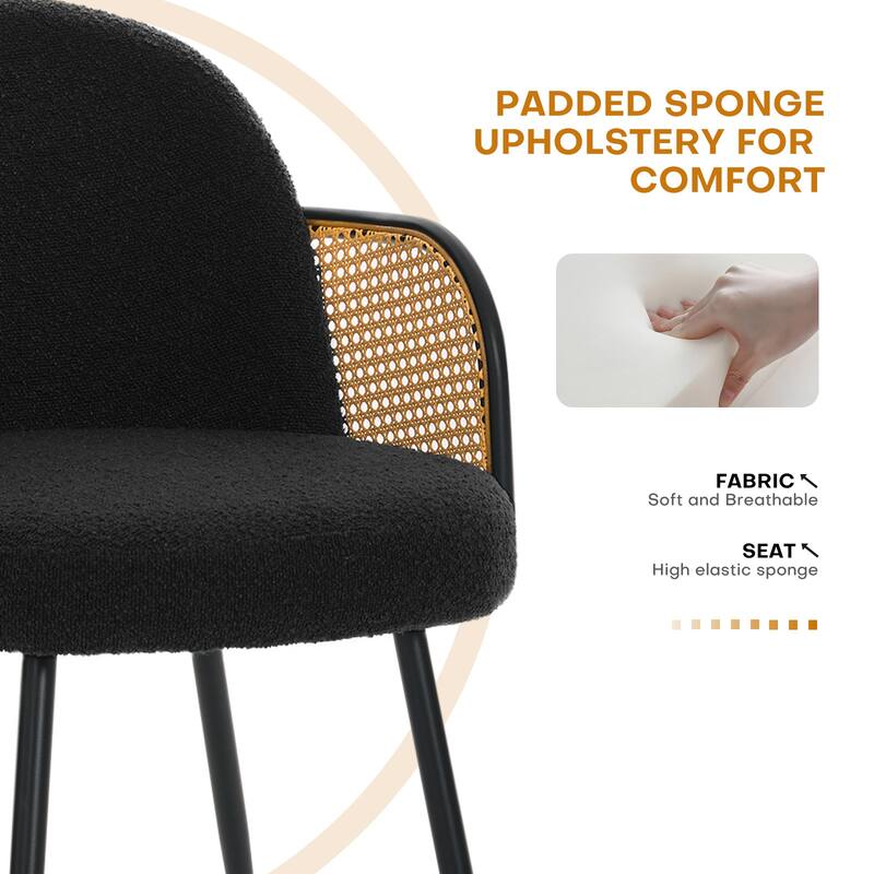 Upholstered Rattan Dining Chairs Set of 2, Arm Side Chair - 21.8" W x 24.2" D x 33" H