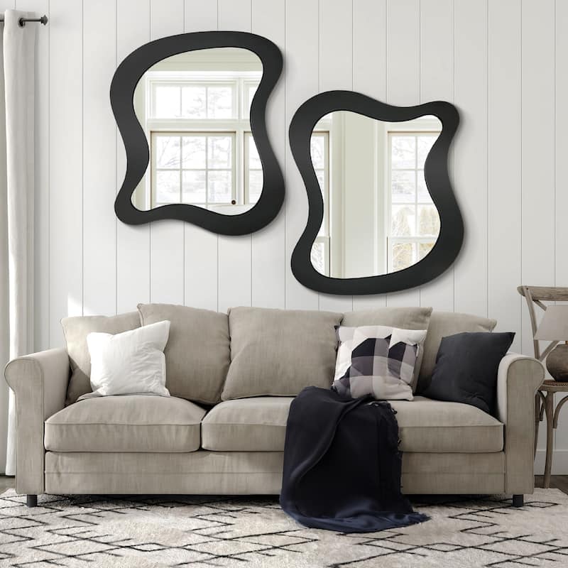 Asymmetrical Wall Mirror Decorative Irregular Mirror (Set of 2) - 30x36 - Black