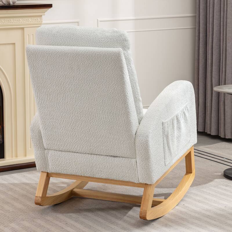 Modern 26.77" High Back Upholstered Rocking Chair with Footrest and Rubber Wood Legs