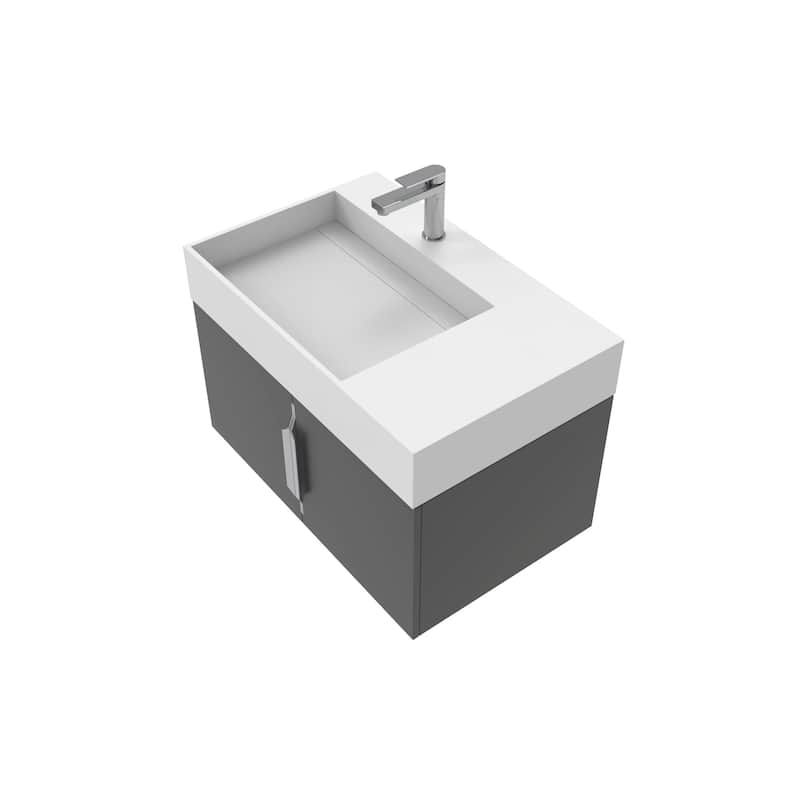 Amazon 30" Wall Mounted Bathroom Left Basin Vanity Set w/ White Top