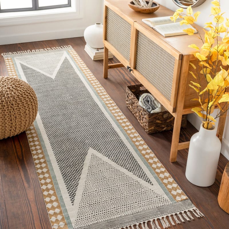 Livabliss Bohemian & Eclectic July Diamond Area Rug - 2'6" x 8' - Grey/Tan