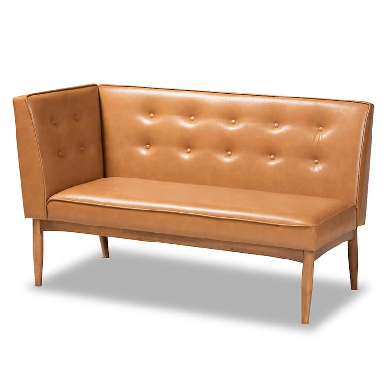 Arvid Tan Faux Leather and Walnut Wood 2-PC Dining Nook Banquette Set