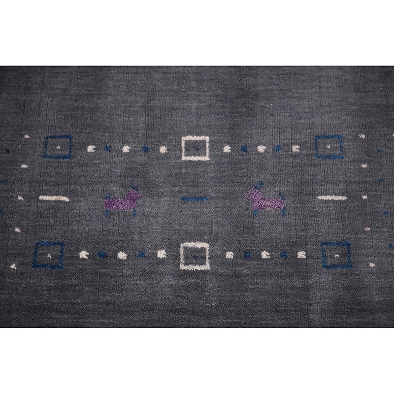 Tribal Gray Gabbeh Oriental Area Rug Handmade Wool Carpet - 8'2"x 10'2"