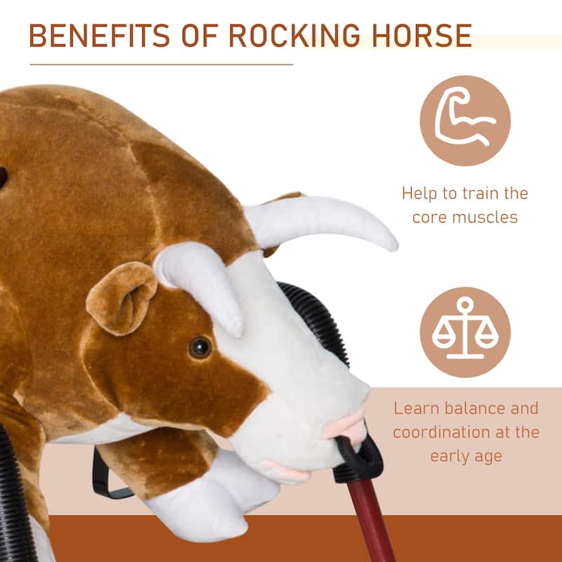 Light Brown Plush Bull Ride-On with Spring Frame and Foot Pedals Interactive Sounds for Kids - 39.25"L x 23.5"W x 30.25"H