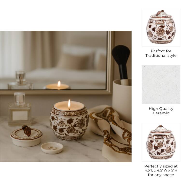 Modern Chinoiserie Ceramic Candle with Lid - Peony Scented Candle