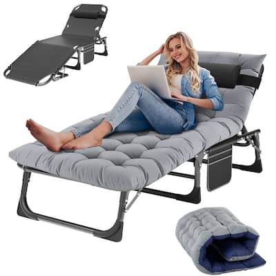 MOPHOTO 75" Adult Camping Cot Folding Cot, Portable Heavy Duty Sleeping Bed With Pad Outdoor Patio Folding Lounge Chair
