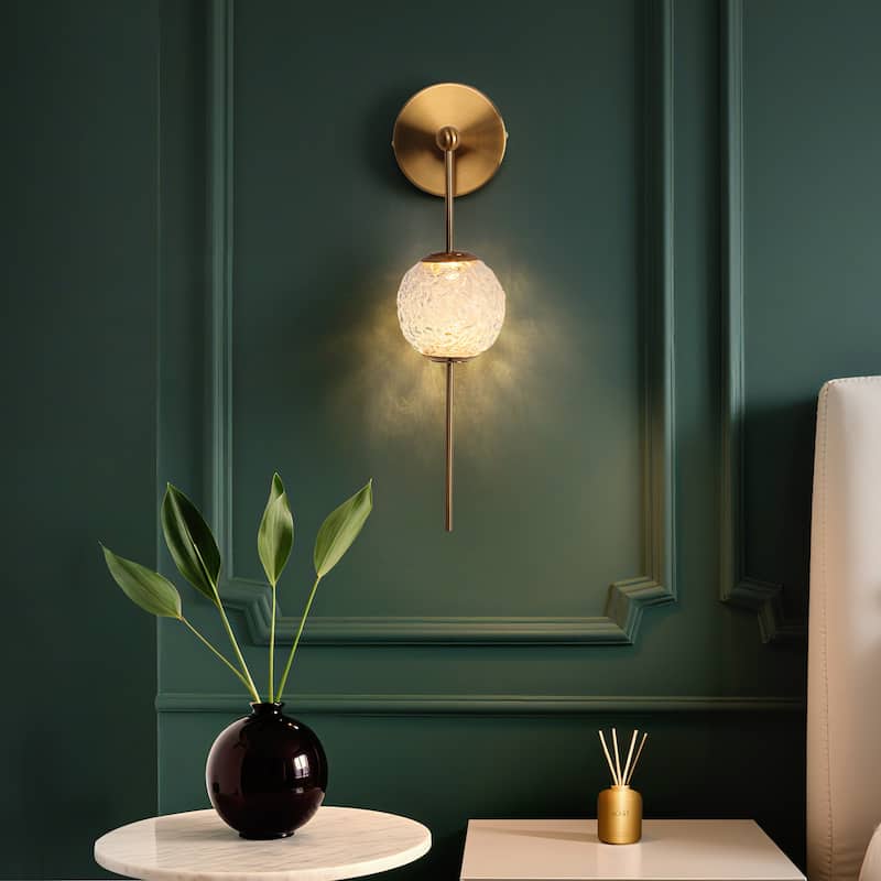 Modern LED 1-Light Gold Wall Sconce Textured Glass Bathroom Vanity Lights - W4.5" x H18"