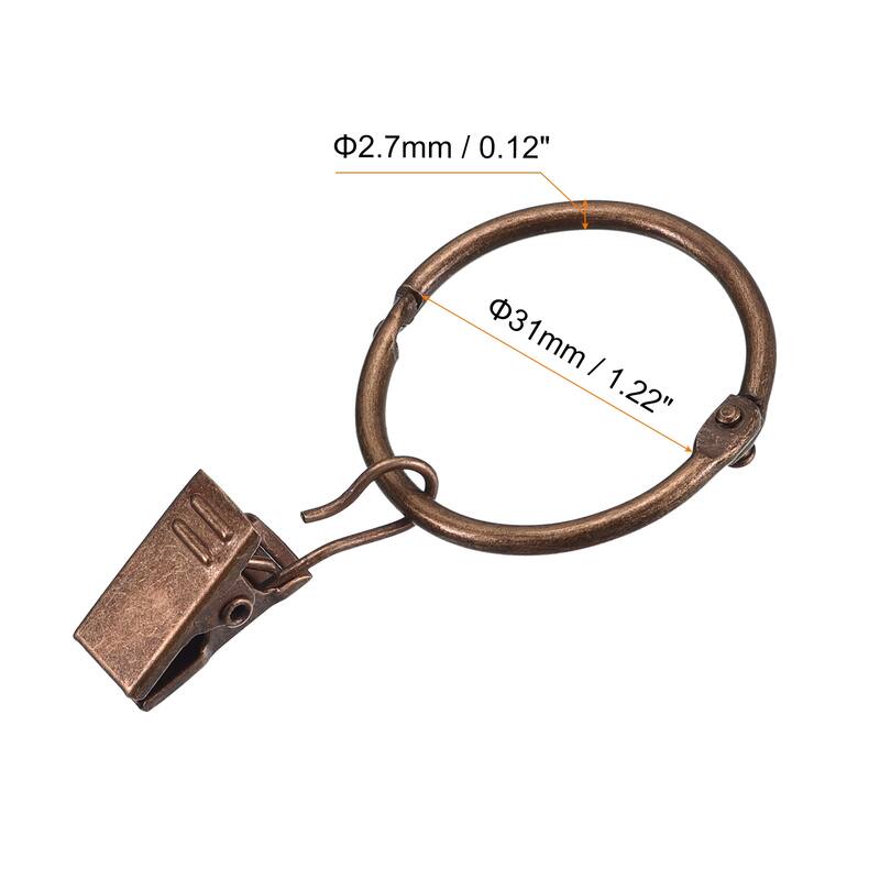 Curtain Rings with Clips, 14pcs - Curtain Clip Rings Hooks - Copper - 1.22 Inch