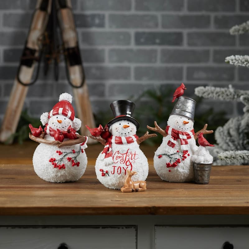 Cardinal Snowman Christmas Figurines - 9.75" - Set of 3