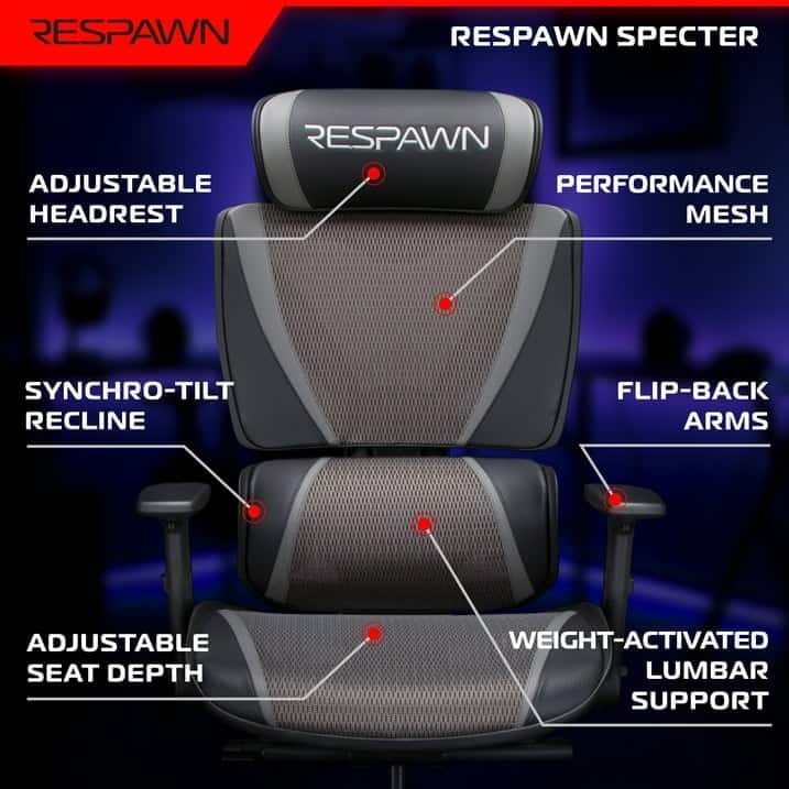 RESPAWN SPECTER Ergonomic Mesh Office Chair, High Back Home PC Computer Desk Gaming Chair