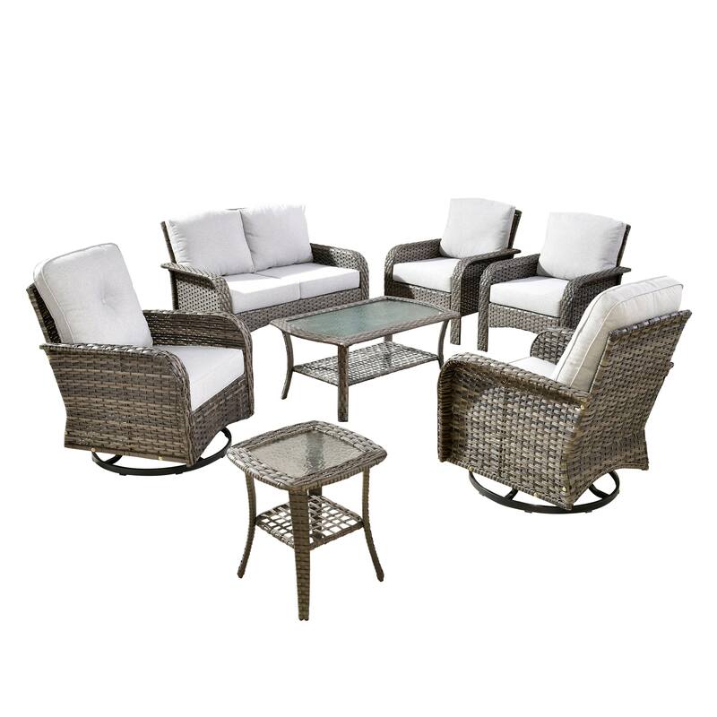 XIZZI 7-Piece Patio Wicker Furniture Conversation Swivel Chairs Set