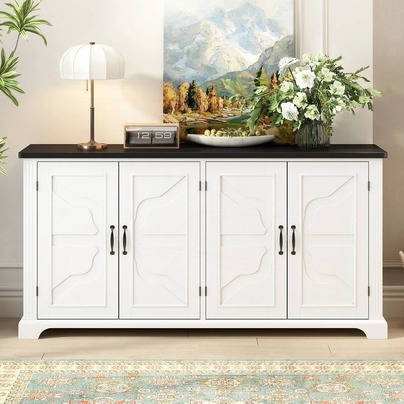 Charming Wooden Sideboard with Ample Storage and Sturdy Construction - Black White