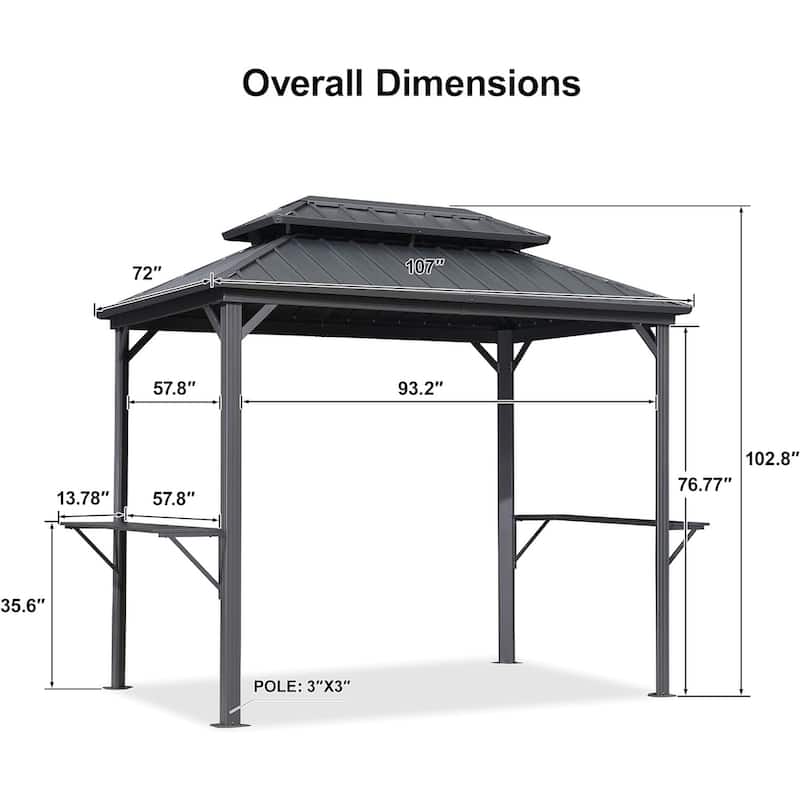 PURPLE LEAF Hardtop Grill Gazebo Galvanized Steel Roof Outdoor BBQ Canopy with Ceiling Hook and Shelves