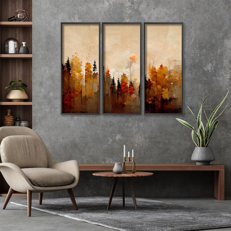 "A Forest in Autumn" Framed 3-Piece Wall Art Set by Treechild