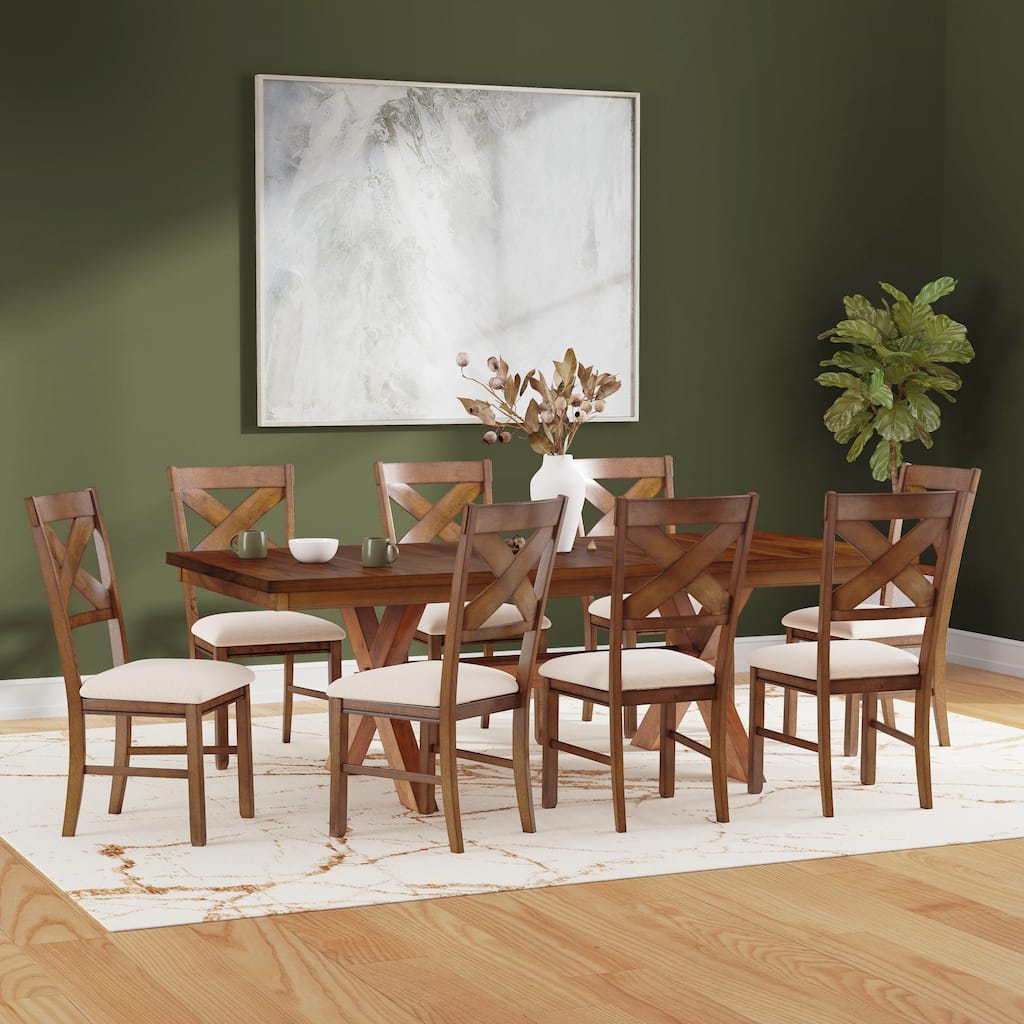 Kraven Brown Rustic Wood Farmhouse 9 Piece Dining Set