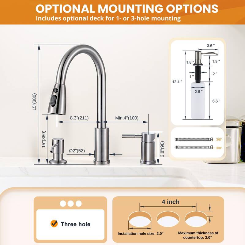 WOWOW Single Handle Pull Down Kitchen Faucet with Soap Dispenser