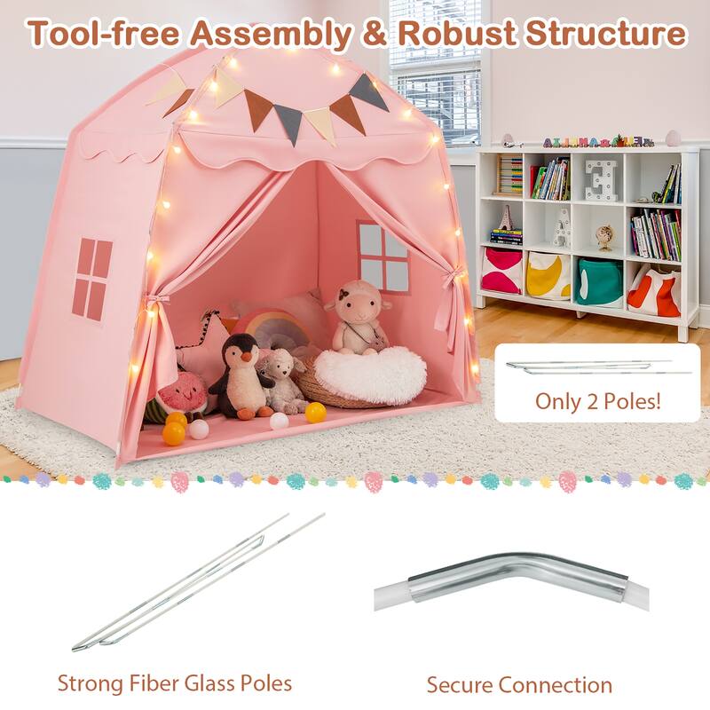 Gymax Kids Play Tent w/Flags and Globe String Lights for 3-12 Years - See Details
