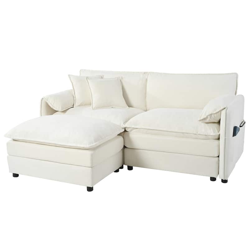 75.59" Chenille Upholstered L-Shaped Modular Sectional Sofa with Double-Layer Cushions, DIY Combination