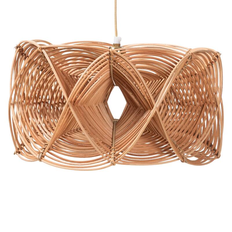 Jeneth Natural Rattan Pendant Lampshade - Coastal Boho Ceiling Light Cover with Handcrafted Geometric Design - Natural Brown